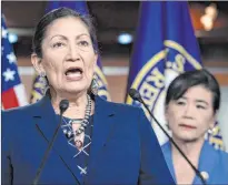  ?? J. Scott Applewhite The Associated Press file ?? Rep. Debra Haaland,
D-N.M., would be the first Native American to head the Interior Department if she is confirmed by the Senate. She is expected to appear before the
Senate Energy and Natural Resources Committee on Tuesday.