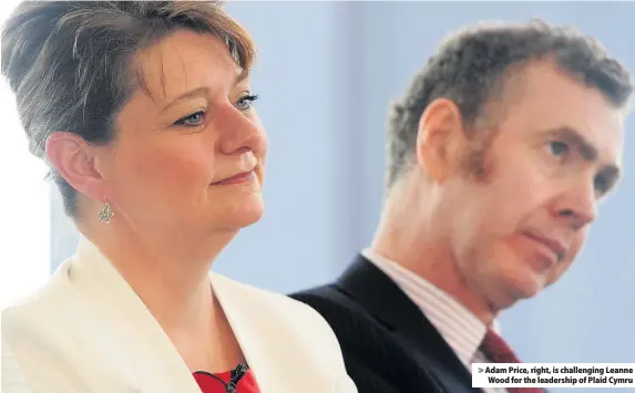  ??  ?? &gt; Adam Price, right, is challengin­g Leanne Wood for the leadership of Plaid Cymru