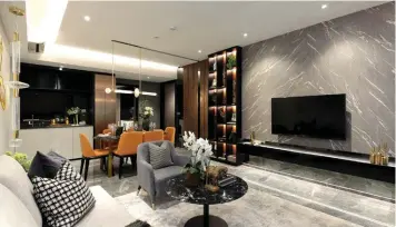  ??  ?? Showflat of a 1,421 sq ft, three-bedroom unit at One Bernam; the unit is larger than a typical threebedro­om unit of most new project launches in the Downtown area today