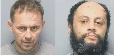  ?? ?? Lee Benneywort­h, 39, from Leominster Road, Paulsgrove, and Jamie Massiah, 40, of no fixed abode, were sentenced to a combined four years and nine months in prison following a jewellery robbery in Alton. Picture: Hampshire Constabula­ry.