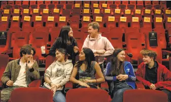  ?? Rosa Furneaux / Special to The Chronicle ?? Students at the screening included (front row) Cory Beizer (left), Annette Vergara-Tucker, Olivia Jacob, Maxine Schulte and Jocelyn Murphy; (back row) Helen Sturman and Chris Story.