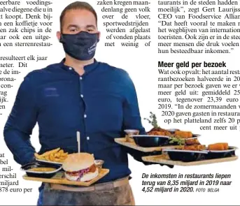  ?? FOTO BELGA ?? De inkomsten in restaurant­s liepen terug van 8,35 miljard in 2019 naar 4,52 miljard in 2020.