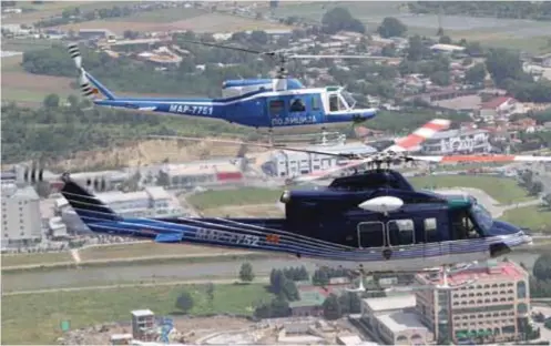  ??  ?? The sole AB.212 of the Macedonian Police was registered as YU-HBP. After declaratio­n of Macedonian independen­ce during 1991 Macedonian Civil Aviation was establishe­d and this Macedonian police helicopter became part of the Macedonian register