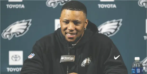  ?? CHRIS SZAGOLA / THE ASSOCIATED PRESS ?? Running back Saquon Barkley signed with the Philadelph­ia Eagles this week in a deal worth $37.5 million over four years.