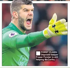  ??  ?? FORST CLASS: Deposed keeper Fraser Forster is still helping McCarthy