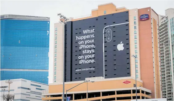  ?? Photo / Bloomberg ?? A giant billboard in Las Vegas on the eve of the world’s biggest tech event promotes Apple’s iPhone security.