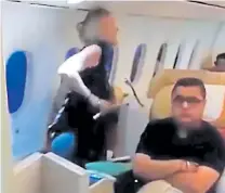  ??  ?? The blonde woman loses her temper after being refused more wine, left, and goes on to threaten flight crew, right, in a foulmouthe­d, racist tirade