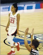  ?? ISAAC BREKKEN — THE ASSOCIATED PRESS ?? Stanford guard Kiana Williams reacts after sinking a 3-pointer during Friday’s Pac-12 Tournament semifinal.