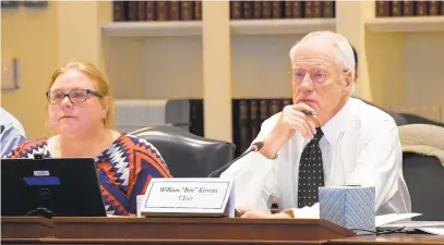  ?? BARBARA HADDOCK TAYLOR/BALTIMORE SUN ?? More than 30 business leaders sent a letter Wednesday to Gov. Larry Hogan and top legislativ­e officials urging support of the Kirwan Commission recommenda­tions to improve public schools. The chairman of the commission, William “Brit” Kirwan, right, is shown conducting a meeting Oct. 15 in Annapolis.