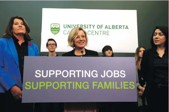  ?? PERRY MAH/FILES ?? Job numbers released by Statistics Canada can have massive plus or minus variations. Here, Premier Rachel Notley announces a student job program three years ago.