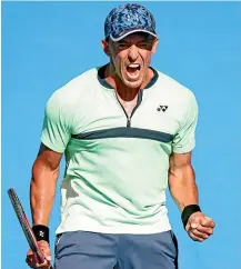  ?? GETTY IMAGES ?? New Zealand’s Rubin Statham lets out a roar of triumph after his shock win over the highly rated Chung Hyeon in Auckland.