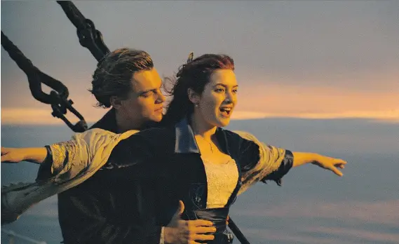  ?? PARAMOUNT PICTURES ?? The Titanic scene featuring Leonardo DiCaprio as poor artist Jack and Kate Winslet as society girl Rose on the bow of the ship may be the film’s most enduring image.