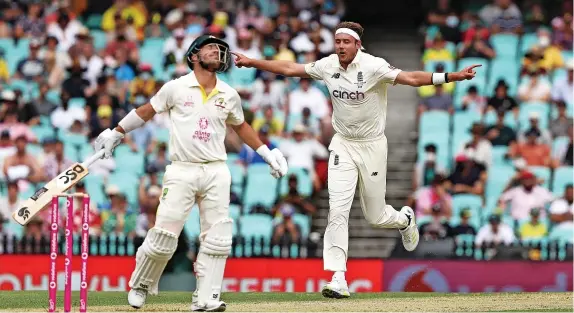  ?? Picture: Jason O’Brien/PA ?? Stuart Broad celebrates dismissing David Warner during the fourth Ashes Test in Sydney last year