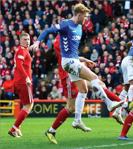  ??  ?? Rangers defender Joe Worrall equalises for the visitors to seal an Ibrox replay after Sam Cosgrove’s (inset) strike from the spot for Aberdeen opened the scoring at Pittodrie yesterday