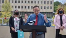  ?? CARLY STONE — MEDIANEWS GROUP FILE ?? State Sen. Joseph Griffo, R-I-C-ROME, speaking at a press conference Sept. 23 calling for easing of nursing home visitation restrictio­ns.