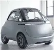  ?? FOTO: MICROLINO AG/DPA ?? Der minimalist­ische Microlino soll als elektrisch­er Kleinstwag­en dem BMW Isetta der 1950er-Jahre nachfolgen.