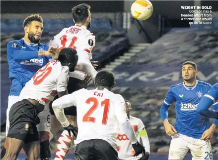  ??  ?? WeigHT iN golD Goldson has a headed effort from a corner and would go on to score