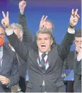  ?? AFP ?? Joan Laporta celebrates after winning Barcelona’s presidenti­al election.