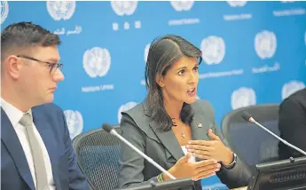  ?? Efe ?? PODER. La embajadora de EEUU ante la ONU, Nikki Haley, aseguró que Caracas trata de “distraer” la atención con sus protestas por “presuntas” reuniones entre su país y exmilitare­s venezolano­s.