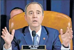  ??  ?? Wobbly case: Intelligen­ce Committee Chairman Rep. Adam Schiff’s witnesses could only cite second- and third-hand rumors at best.