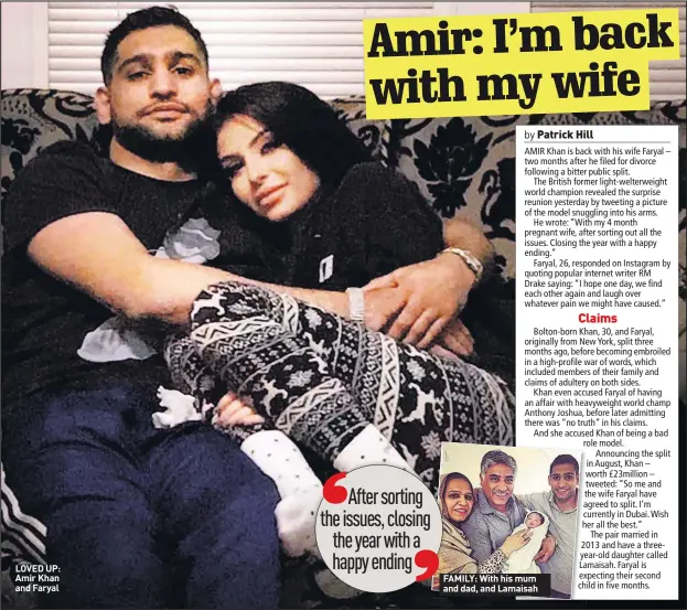  ??  ?? LOVED UP: Amir Khan and Faryal FAMILY: With his mum and dad, and Lamaisah