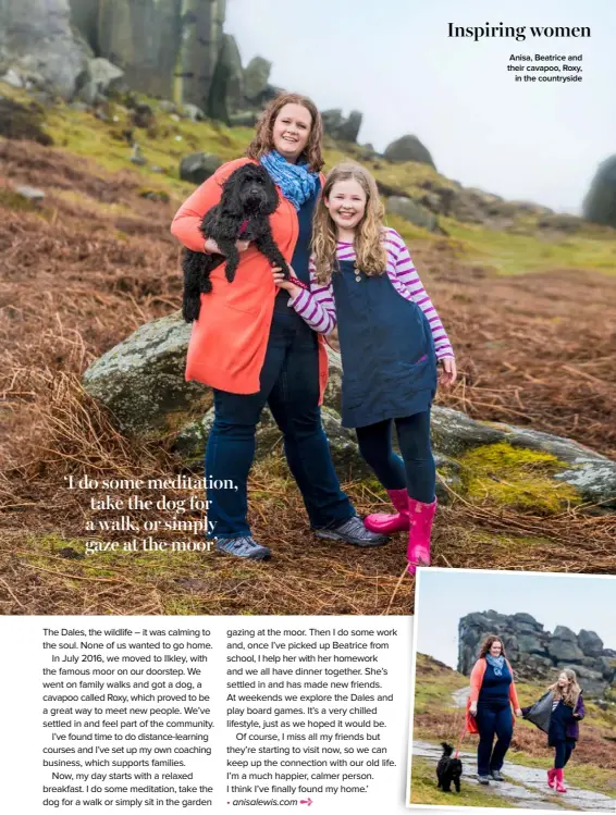  ??  ?? Anisa, Beatrice and their cavapoo, Roxy, in the countrysid­e