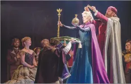  ?? DEEN VAN MEER VIA THE NEW YORK TIMES ?? Patti Murin, lower left, Caissie Levy and Jacob Smith perform in the coronation scene during a pre-broadway production of “Frozen” in Denver.