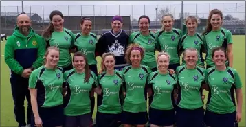  ??  ?? The Wexford ladies’ hockey firsts after sealing their promotion to Leinster League Division 4 with a 4-1 victory over Rathgar on Saturday. Back (from left): Dave Williamson (coach), Sarah McRedmond, Ciara Pettit, Anna Hayes, Joanne Grant, Deirdre...