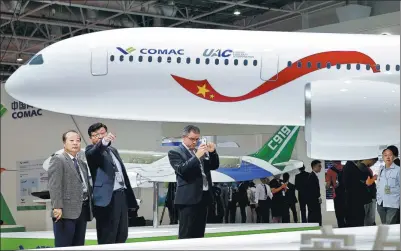  ?? YIN LIQIN / FOR CHINA DAILY ?? A C929 aircraft model is displayed at an aviation exhibition in Zhuhai, Guangdong province, in November 2016.