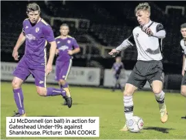  ?? Picture: DAN COOKE ?? JJ McDonnell (on ball) in action for Gateshead Under-19s against Shankhouse.