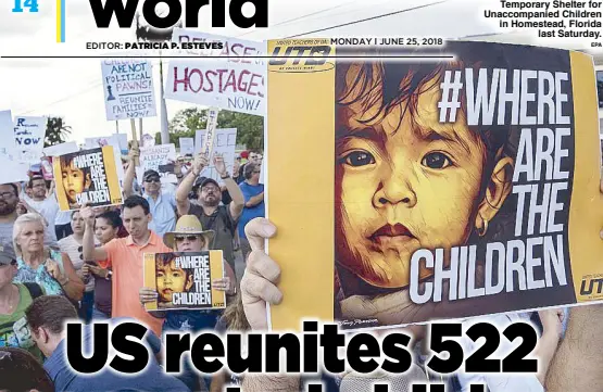  ?? EPA ?? Immigrant and community leaders participat­e in a rally outside the Homestead Temporary Shelter for Unaccompan­ied Children in Homestead, Florida last Saturday.
