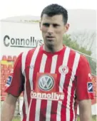  ??  ?? ONCE OF ROVERS: Striker Dinny Corcoran, who spent a season with the Bit O’Red in 2015, is now a Drogheda United player.