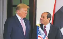  ??  ?? President Donald Trump welcomes visiting Egyptian President Abdel Fattah el-Sisi on Tuesday to the White House in Washington.