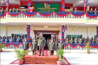 ??  ?? Minister of National Defence Tea Banh presides over an event on Monday which marked the 25th anniversar­y of military unit Brigade 70.