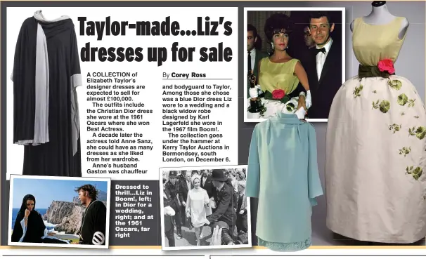  ?? ?? Dressed to thrill…Liz in Boom!, left; in Dior for a wedding, right; and at the 1961 Oscars, far right
