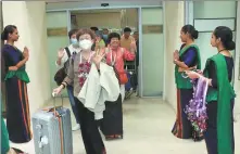  ?? XINHUA ?? Chinese tourists arrive at Bandaranai­ke Internatio­nal Airport in Sri Lanka, on March 1.