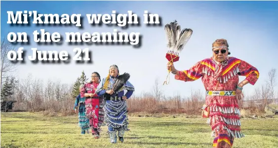  ?? CONTRIBUTE­D/DESTINATIO­N MEMBERTOU ?? Membertou elder Irene Kabatay leads a traditiona­l jingle dress dance with her daughter Cindy, granddaugh­ter Renay and great-granddaugh­ter Korteesha at Membertou Heritage Park. Sunday, June 21, is National Indigenous Peoples Day.