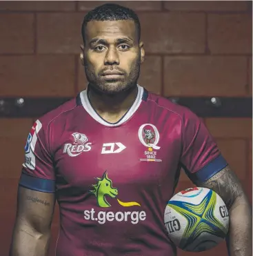  ??  ?? DEFIANT: Reds captain Samu Kerevi ... stop me if you can, NSW. Picture: BRENDAN HERTEL, QRU