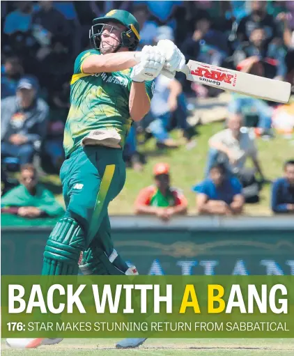  ?? Picture: AFP ?? FETCH. Proteas batsman AB de Villiers smashes another one over the boundary for six during his innings of 176 in the second ODI against Bangladesh in Paarl yesterday.