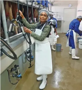  ?? ?? Disebo Makatsa in one of her milk processing plants in the Free State. She founded Dee-ytrading in 2004 and she is the managing director of the family run business.
