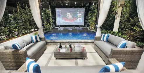  ?? PHOTOS: PETER J. THOMPSON / NATIONAL POST ?? Top, one of the many creative displays at the show; above, Movies By The Pool by Royal Stone Landscapin­g and Design Ltd.; right, the Bancheri Brothers’ Oscar After Party display.