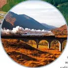  ??  ?? The Jacobite steam train crosses the Glenfinnan Viaduct, with Loch Shiel behind.