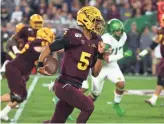  ?? ROB SCHUMACHER/THE REPUBLIC ?? Arizona State quarterbac­k Jayden Daniels (5) will feel the hype by the 2020 season opener, but how will the Sun Devils defense look under coordinato­r Tony White?