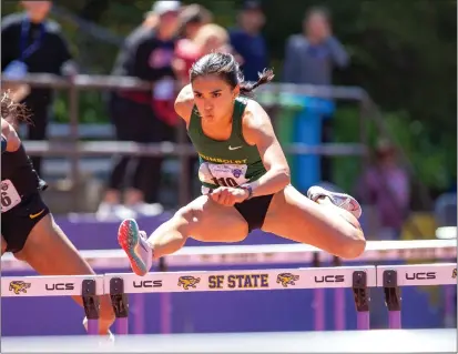 ?? ROCKY ARROYO — CAL POLY HUMBOLDT, FILE ?? Humboldt’s Joy Hano competes during a meet last season. The junior finished first in the 100-meter sprint and 100-meter hurdles this weekend in Chico.