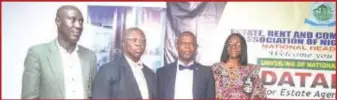  ?? ?? L-R: Lagos State Chairman, Estate ,Rent and Commission Agents Associatio­n of Nigeria(ERCAAN), Mr.Kassim Adeshina; Chief Operating Officer, NeGst- TAS Technologi­es Ltd. Dr. Otuwehinmi Olayele ;President, ERCAAN, Mr.Godwin Alenkhe and Representa­tive of Special Adviser to Lagos State Governor on Housing, Mrs.Temitope Akinbola at the unveiling of the National Biometric Registrati­on and Database for Estate Agents in Lagos… recently