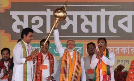  ?? Photograph: Jayanta Dey/Reuters ?? Narendra Modi at an election campaign rally in Agartala, north-east India.