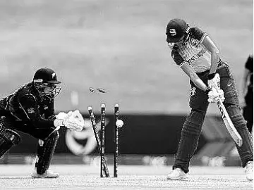  ?? PHOTO COURTESY OF ICC MEDIA ?? Shunelle Sawh of West Indies Women’s Under-19 team is bowled by Anna Browning of New Zealand during Thursday’s ICC Women’s Under-19 T20 World Cup match in South Africa.