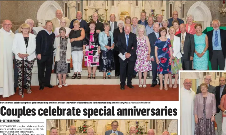  ?? PHOTOS BY TIM THORNTON ?? Parishione­rs celebratin­g their golden wedding anniversar­ies at the Parish of Wicklow and Rathnew wedding anniversar­y Mass. Parishione­rs celebratin­g their ruby