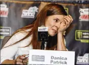  ?? DARRYL GRAHAM / AP ?? Danica Patrick gets emotional Friday in Homestead, Fla., while announcing she will retire from full-time racing after the Indianapol­is 500.