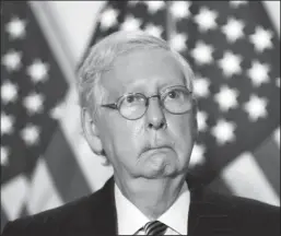  ?? YURI GRIPAS/ABACA PRESS ?? U.S. Senate Majority Leader Mitch McConnell talks to the media after the Republican policy luncheon on Capitol Hill in Washington on Octo. 20.